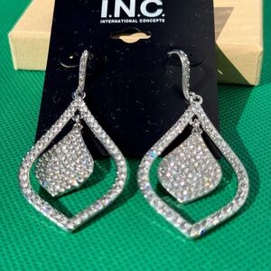 INC International Concepts Silver Crystal Drop Earrings - Sparkling White